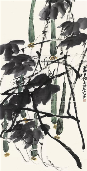 吴悦石   丝瓜   68x133cm